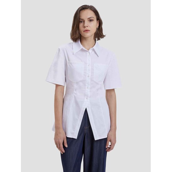 Short Sleeves Gathered-waist Shirt Short Sleeves Gathered-waist Shirt