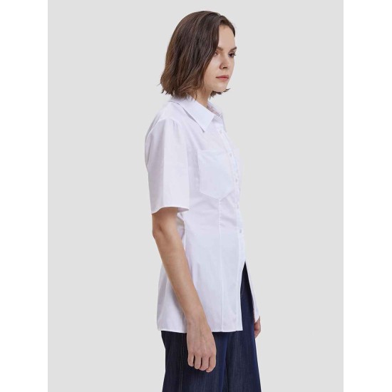 Short Sleeves Gathered-waist Shirt Short Sleeves Gathered-waist Shirt
