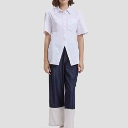Short Sleeves Gathered-waist Shirt