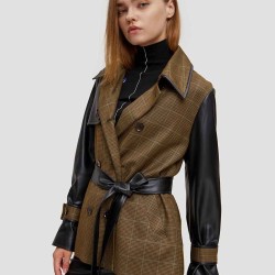 Tie-Waist Stitched Faux Leather Blazer