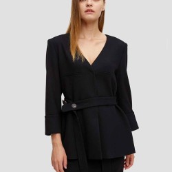 V Neck Belted Wool Coat