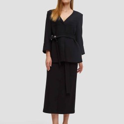 V Neck Belted Wool Coat