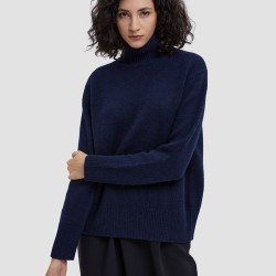 High-Collar Boxy Camel Hair Blend Sweater