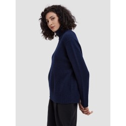 High-Collar Boxy Camel Hair Blend Sweater