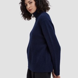 High-Collar Boxy Camel Hair Blend Sweater